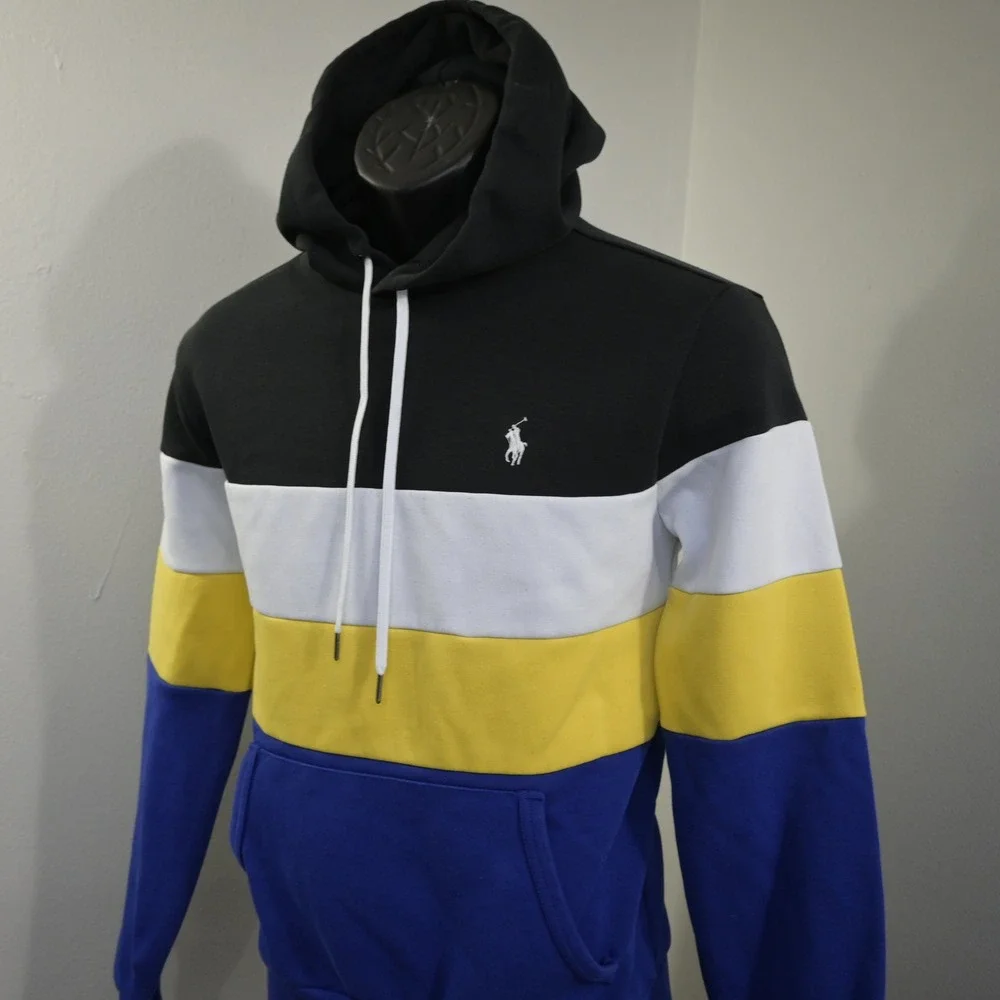 Polo Ralph Lauren Hoodie Mens XS Regular Black White Yellow Blue Colorblock Pony